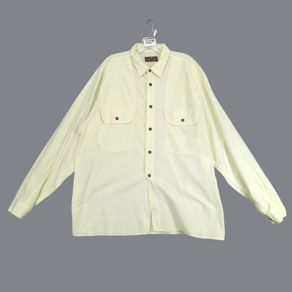 Beretta Sport Yellow Button Shirt Mens XL Italy Made Logo Pocket‎ Luxury Resort